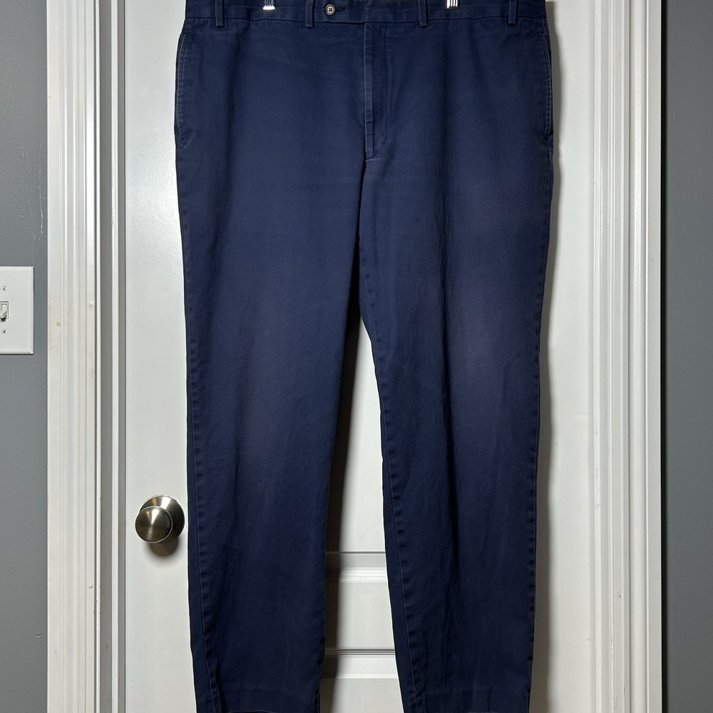 Lauren Ralph Lauren 100% Cotton Navy Blue Flat Front Straight Leg Chino Trousers